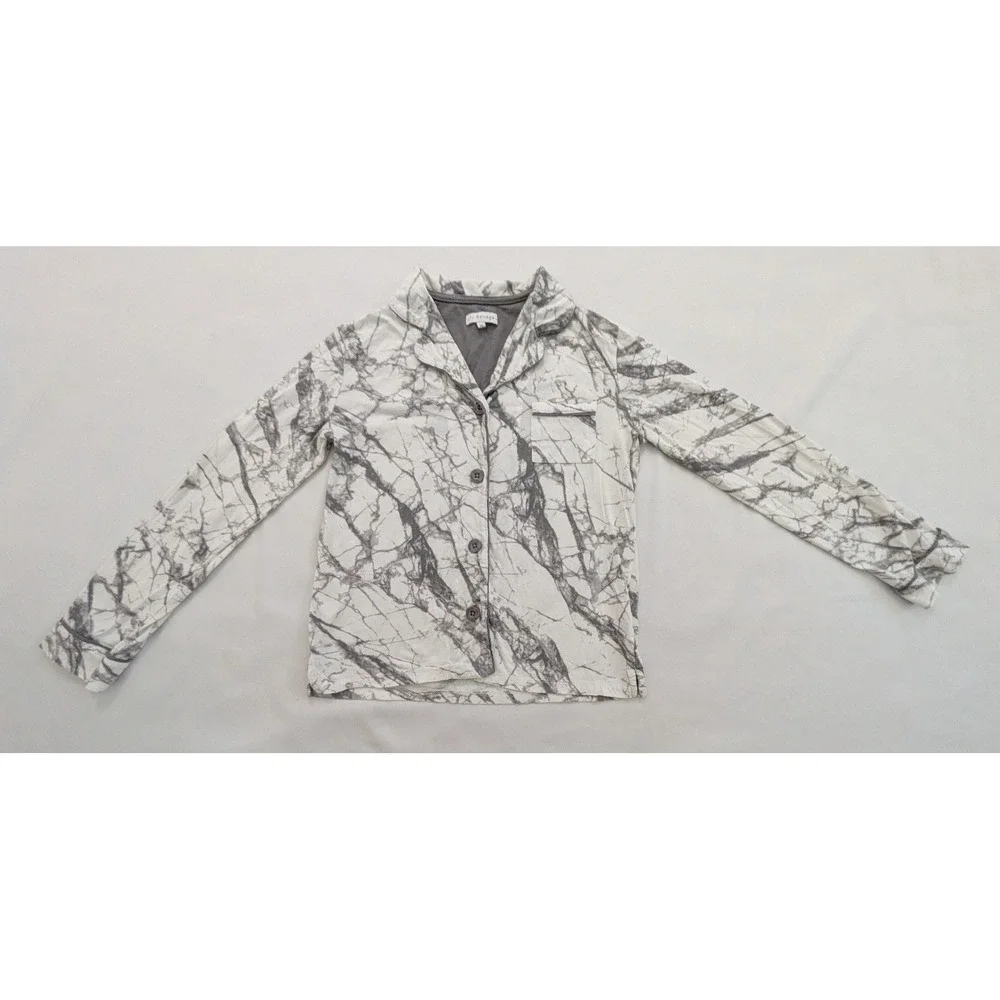 PJ Salvage Pajama Shorts Long Sleeve Top Set Marbled White Gray Women's XS